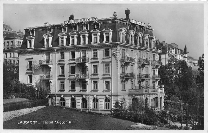 Lausanne Switzerland~Hotel Victoria~Beautiful Building~Real Photo Postcard-RPPC