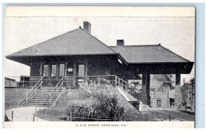 c1905 P.R. Depot Train Station Building Stairs Perkasie Pennsylvania PA Postcard