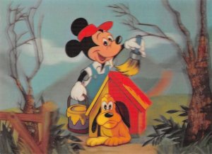 Disney 3D Lenticular Mickey Mouse Painting Pluto Doghouse Postcard AA36801