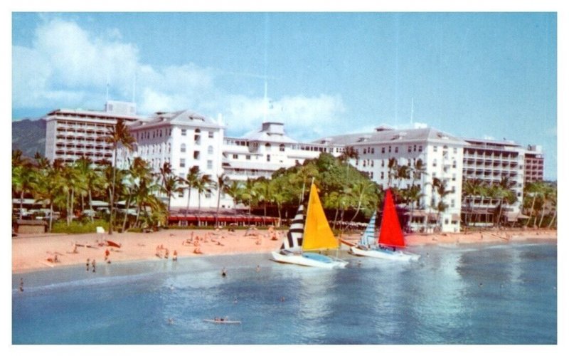 Aerial View Moana Hotel & Princess Kaiulani Hotel Sail Boats Waikiki Postcard