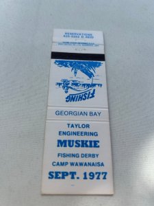 Vintage Matchbook Cover Muskie Fishing Derby Camp Wawanaisa Ontario, Canada MB96