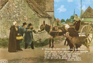 Village people,  talking with donkey pulling of cart Humorous French PC. Clont