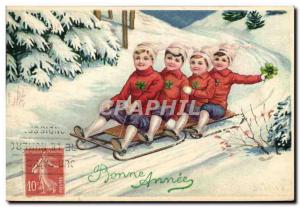 Old Postcard of Sports & # 39hiver Skiing Children Sledding