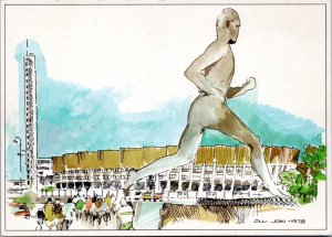 Postcard Finland Helsinki - Art by Olli Joki Olympic Stadium Paavo Nurmi