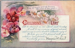 Vintage Postcard 1911 Children's Day Cool Observations Pansy Flower Blossom