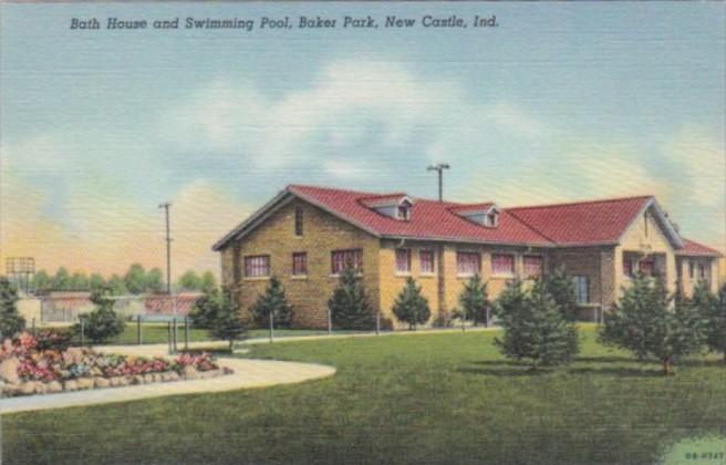 Indiana New Castle Boat House and Swimming Pool Baker Park Curteich