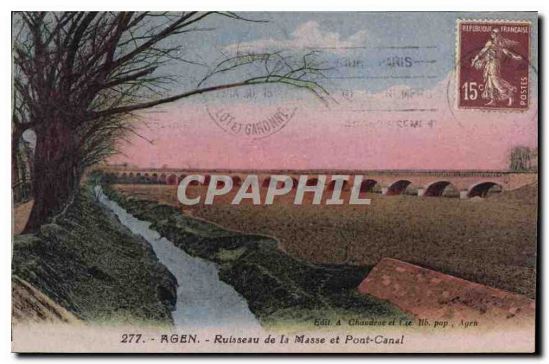 Old Postcard Agen Creek Canal Bridge and Mass