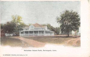 Davenport Iowa Suburban Island Park Street View Antique Postcard K94029