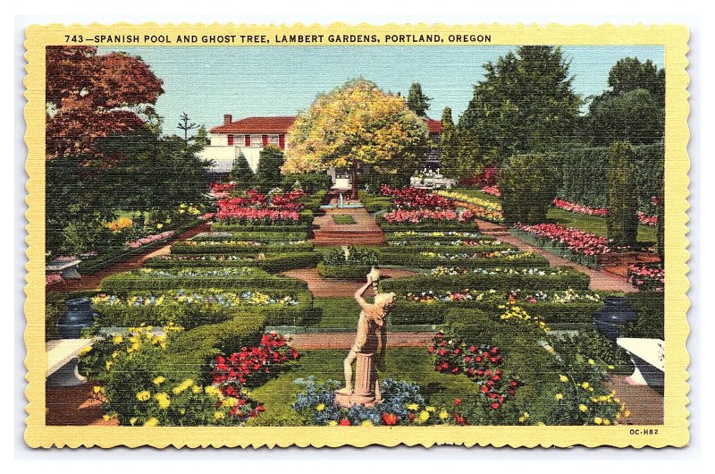 Spanish Pool & Ghost Tree Lambert Gardens Portland Oregon Postcard