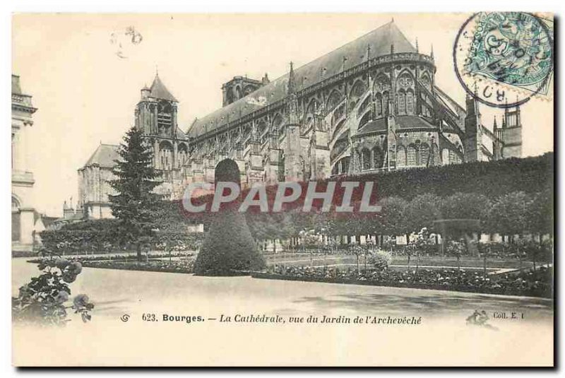 Old Postcard Bourges Cathedrale view of the Garden of Archeveche