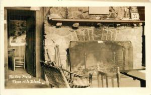 1932 Center Harbor New Hampshire interior Fire place Three Mile Island RPPC 7891