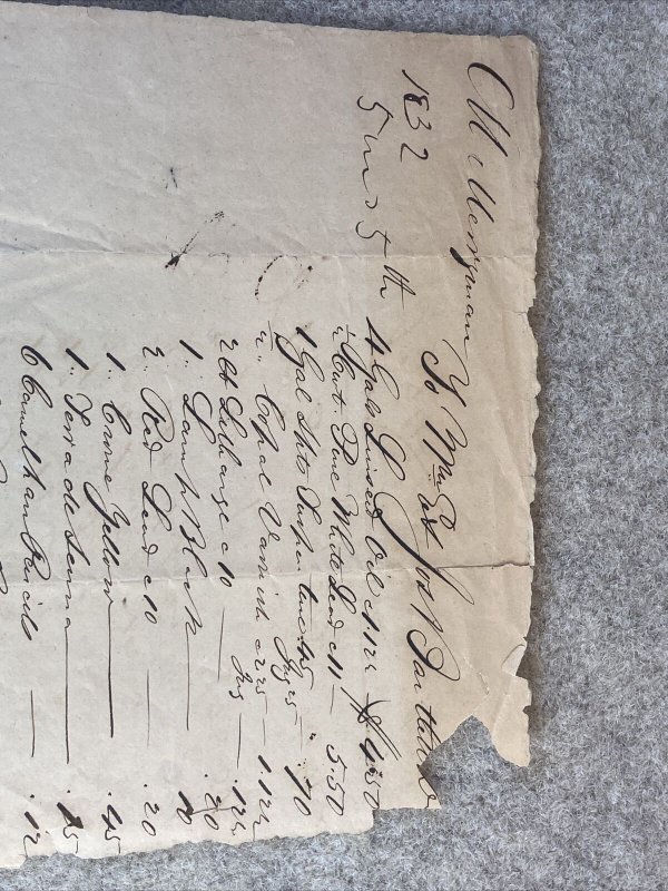 1832 Document Receipt  Artist Painting Supplies Linseed Oil Lead White Pencils