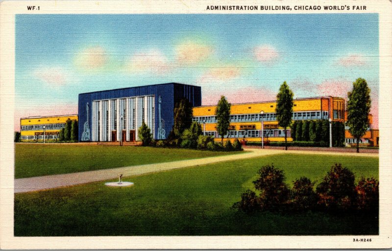 Vtg 1933 Administration Building Chicago World's Fair Curt Teich Linen Postcard