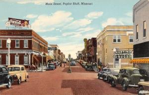 Poplar Bluff Missouri Main Street Scene Antique Postcard K25943