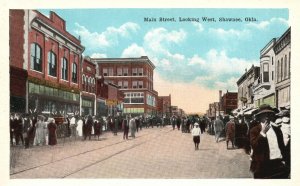 Vintage Postcard 1920's Main Street Road Looking West Shawnee Oklahoma OK