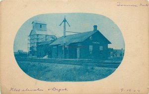 NE, Tamora, Nebraska, Railroad Depot, Burlington Route, Cyanotype RPPC