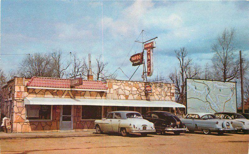 Adams Barbecue Cafe Camdenton Missouri Ozarks Autos 1950s Postcard 12361