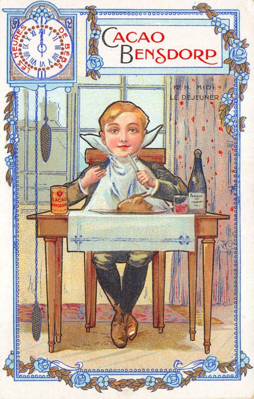 France Cacao Bensdorp Chocolate Boy Dining Advertising Postcard