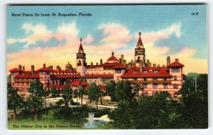 Hotel Ponce De Leon St Augustine Florida Postcard Linen Vintage Unused Tichnor