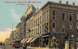 Calhoun Street South from Main Street Streetcar Fort Wayne Indiana 1910 postcard