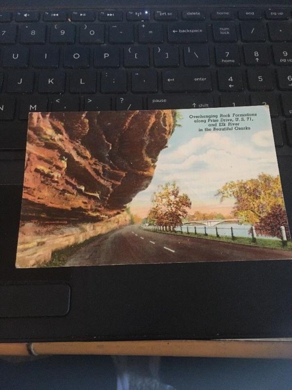 Vtg Postcard: Overhanging Rock formations, US 71 , ELk River Ozarks