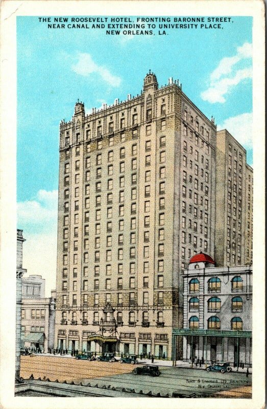 Vintage New Roosevelt Hotel Baronne Street New Orleans Louisiana LA Postcard