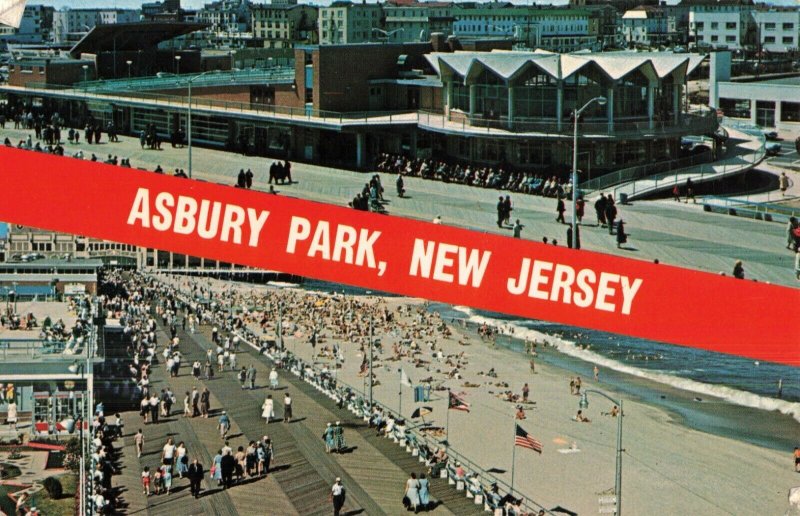 Circa 1968 Asbury Park, New Jersey Beach Boardwalk Flags Postcard