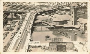 Portland OR Aerial View Railroad Station Flood Waters Real Photo Postcard