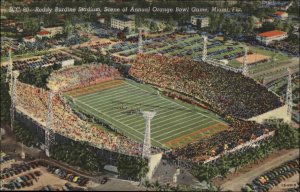 Miami Florida FL Football Stadium Birdseye View 1930s-50s Linen Postcard