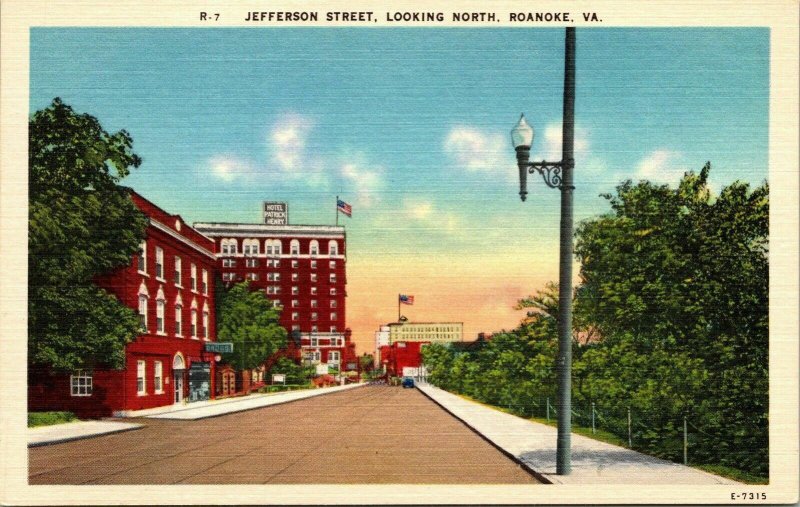 Jefferson St N Roanoke VA Virginia Linen Postcard VTG UNP Unused Vintage 