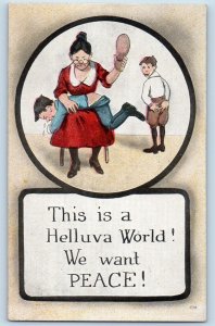 Mother Beating Child Postcard This Is A Helluva World We Want Peace c1910's
