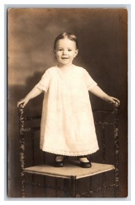 RPPC Adorable Little Standing On Chair Studio View UNP Postcard U4