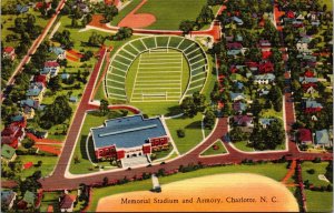 Aerial View Memorial Stadium and Armory Charlotte North Carolina Postcard