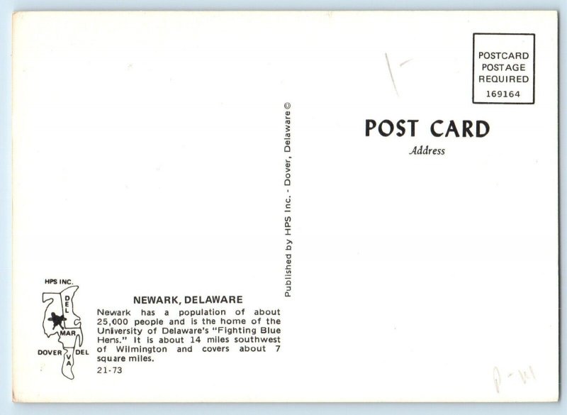 c1960 Newark Delaware DE Vintage Postcard Aerial View Downtown Street Road Trees