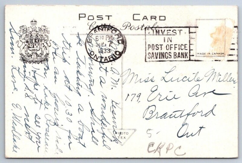 Beach, Keswick Hotel, Ferndale Muskoka ON, 1933 Postcard, Postal Services Cancel