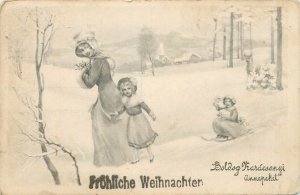 Winter fantasy V. K. Vienne - Christmas greetings vintage postcard