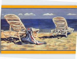 Postcard Beach Chairs Seascape Scenery Painting/Art Print