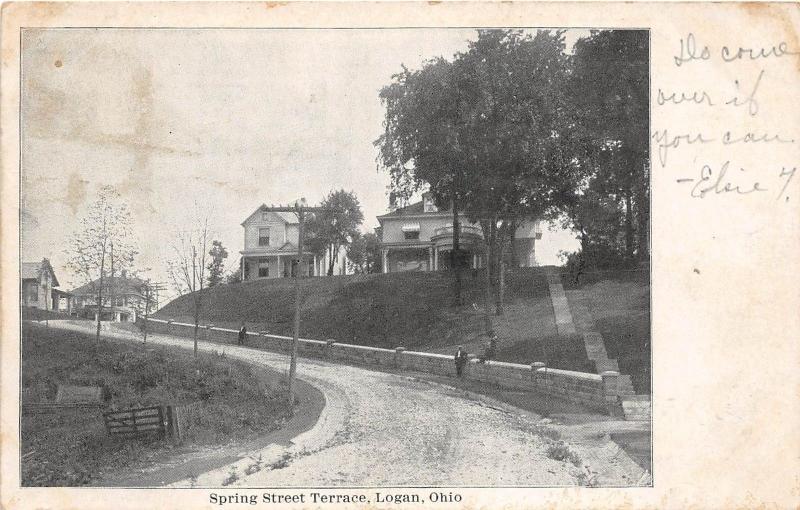 Ohio Postcard LOGAN Hocking County 1909 SPRING STREET TERRAC Homes