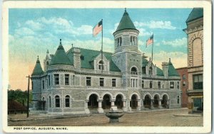 Post Office in Augusta Maine Postcard Posted