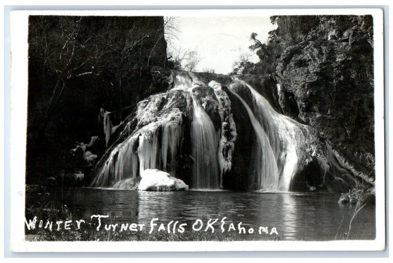 1946 Winter Turner Falls Oklahoma City OK, Waterfalls RPPC Photo Posted Postcard