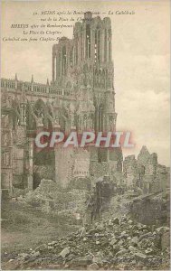 Old Postcard Reims Cathedral after the bombardments The view of Place Chapter...