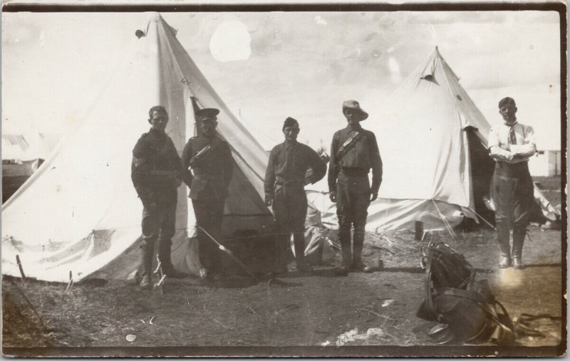 Victoria BC Soldiers Canadian Military Men Tents Camp Unused RPPC Postcard G91