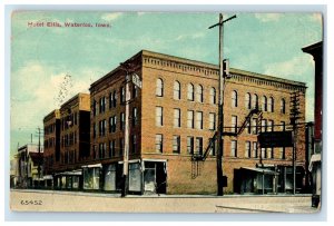 1912 Hotel Ellis Building Street View Waterloo Iowa IA Posted Antique Postcard