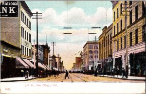 View Looking Up 5th Fifth Street, San Diego CA Vintage Postcard I49