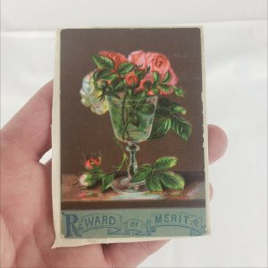 Antique Award of Merit 1880s Glass of Water with Flowers Card Paper