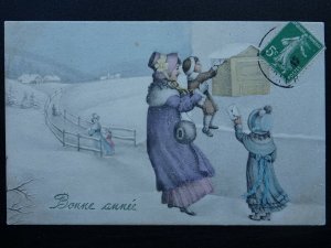 French New Year Greeting BONNE ANNÉE c1913 Postcard by V.K. of Vienne