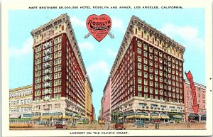 1931 LOS ANGELES CA HOTEL ROSSLYN ANNEX ADVERTISING W/ RATES POSTCARD 42-147