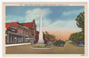 Main Street Cars Walhalla South Carolina linen postcard