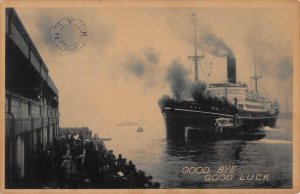 NYK LINE Steamships Japan Good Bye Good Luck 1910s Vintage Postcard Antique