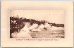 1912 Surf Scene Boulevard From Lynn Swampscott Massachusetts MA Posted Postcard